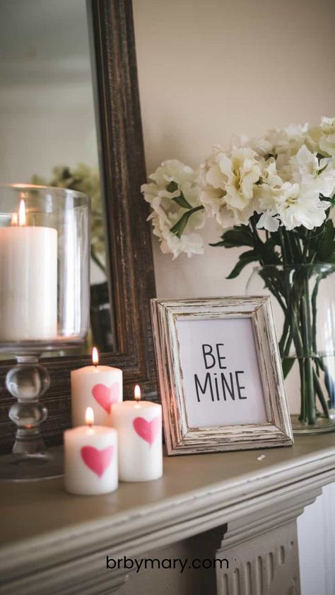 Valentine’s Day Decor Mantel, Valentines Day Farmhouse Decor, Mantle Valentine Decorating Ideas, Eclectic Valentines Decor, Valentines Day Garland Mantels, Valentine Day Mantle Ideas, Home Decor Valentine’s Day, Fireplace Mantle For Valentine’s Day, Valentine Day Home Decor Ideas