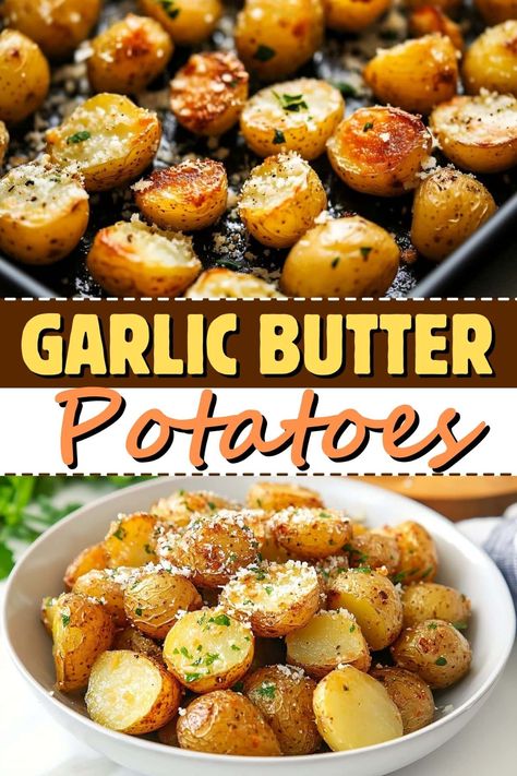 It doesn’t matter what main course you serve; these garlic butter potatoes will make it a feast! They’re an easy, delicious way to elevate any meal. Easy Family Side Dishes, The Best Potatoes Ever, Good Easy Sides For Dinner, East Side Dishes For Dinner, Good Meal Ideas Dinners, Cookie Sheet Potatoes, Buttered New Potatoes, Ideas For Potatoes Side Dishes, Potato Dinner Sides