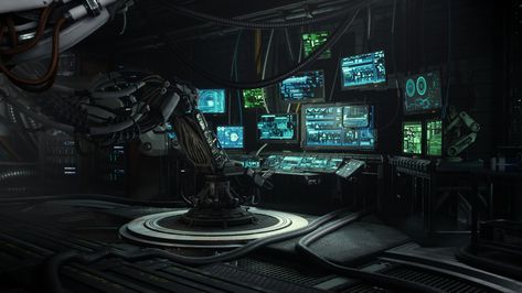 ArtStation - Sci-fi Hideout, Lance VerMeer Sci Fi Laboratory Concept Art, Hacker Room, Sci Fi Computer, Sci Fi Laboratory, Sci Fi Design, Geometry Shape, Tech Art, Cyberpunk Aesthetic, Computer Room