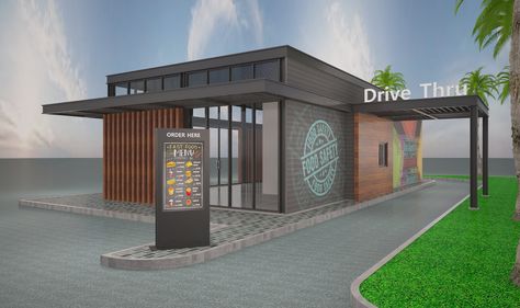 NSHAMA DRIVE THRU on Behance Drive Thru Restaurant Floor Plan, Drive True Coffee Shop, Drive Thru Coffee Shop Design Plan, Coffee Drive Thru Ideas, Container Drive Thru, Drive Thru Coffee Shop Design, Coffee Shop Drive Thru, Small Supermarket Design Ideas, Drive Thru Design