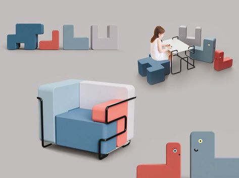 Playful Furniture Design, Mobile Furniture Design, Kids Room Furniture Design, Kids Chair Design, Tetris Blocks, Playful Furniture, Childrens Furniture Design, Mobile Furniture, Childrens Chair