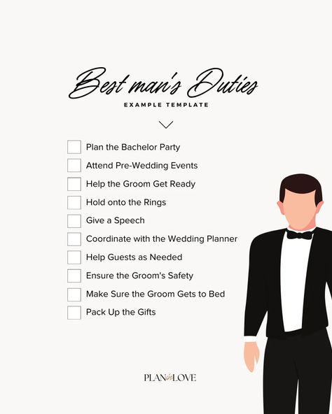 Calling all of the Best Men! 📢 Here's an essential guide to acing the Best Man duties at the wedding. Brides and grooms, share this with your best man. Find this helpful? Follow us for more wedding guides 💖 Best Man Checklist, Best Man Duties Checklist, Groomsmen Duties, Best Man Duties, Wedding Planning Templates, Wedding Checklist Detailed, Wedding Checklists, Man Of Honour, Bridal Shower Planning