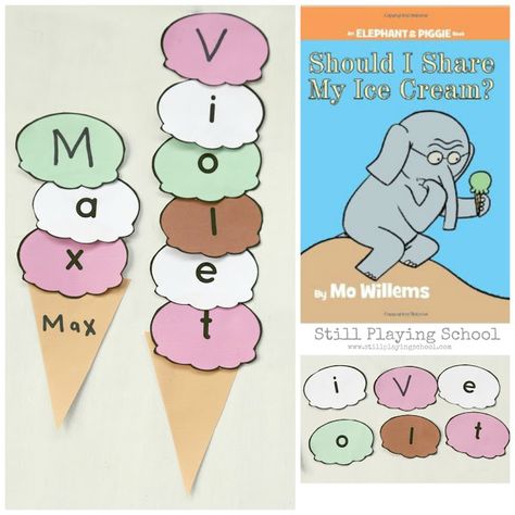 Elephant And Piggie Should I Share My Ice Cream Activities, Piggy And Elephant Activities, Elephant And Piggie Activities Preschool, Elephant And Piggie Crafts Preschool, Famous Authors Preschool Theme, Piggie And Gerald Activities, Piggie And Gerald Crafts, Piggy And Gerald Crafts, Elephant And Piggie Crafts