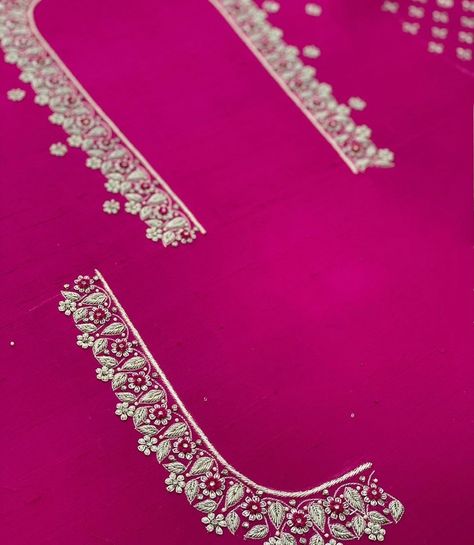 Pink Blouse With Silver Work, Silver Aari Work Blouse Simple Design, Silver Work Blouse Designs Indian, Silver Maggam Work Blouse Designs, Magam Work Designs, Magam Work, Work Blouse Designs, Hand Work Design, Maggam Work Designs