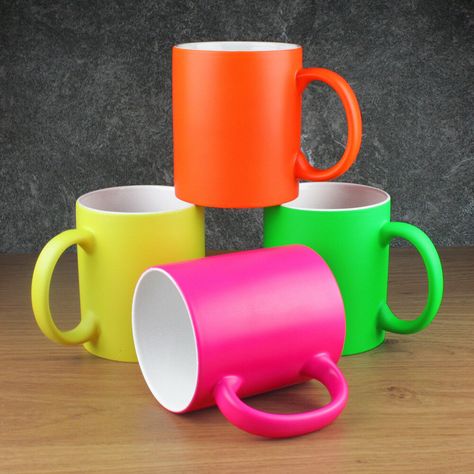 4 x Neon Bright Fluorescent Large 310ml Ceramic Coffee or Tea Mug Cup Brand New Dishwasher Dimensions, Modern Mugs, Yellow Mugs, Reusable Coffee Cup, Camping Coffee, Soup Mugs, China Mugs, Cup Gifts, Porcelain Mugs