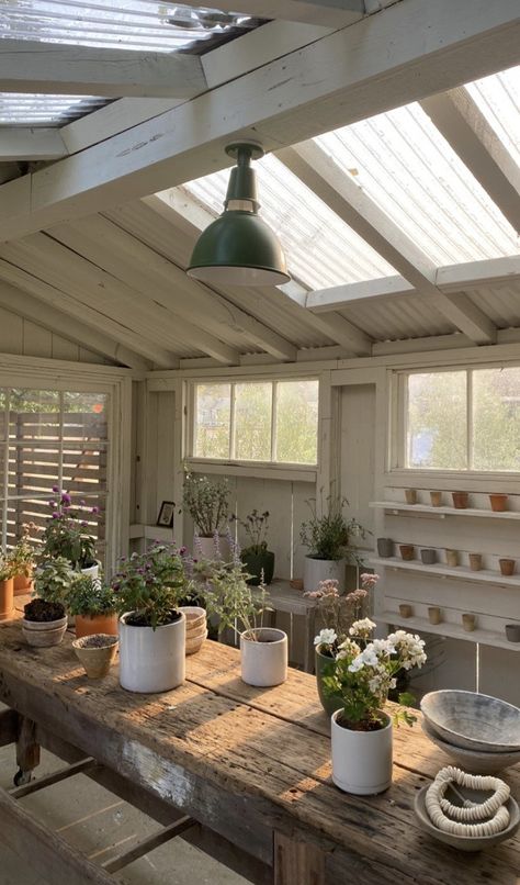 Garden Shed Interiors, Small Sunroom, Antique Farmhouse Decor, Shed Interior, Flower House, Pretty Life, Backyard Greenhouse, Greenhouse Plans, Backyard Sheds