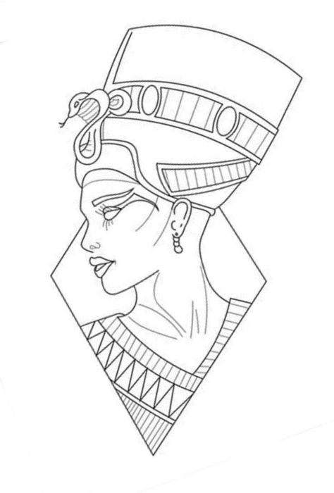 Nefertiti Drawing, Cleopatra Drawing, Goddesses Tattoo, Nefertiti Tattoo Design, Nefertiti Painting, Pharaonic Design, Egypt Drawing, Mythology Goddesses, Nefertiti Tattoo