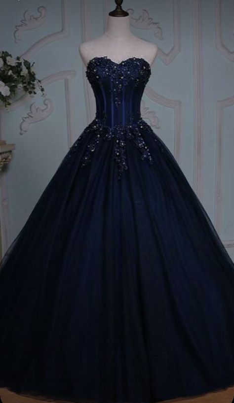 Dark Blue Prom Dress Ball Gown, Midnight Blue Princess Dress, Dark Blue Ball Gown Fairytale, Sweet 16 Dark Blue Dress, Black And Blue Ball Gown, Midnight Ball Gown, Navy Blue Ballgown, Dark Blue Ball Dress, Dark Blue Sweet 16 Dresses