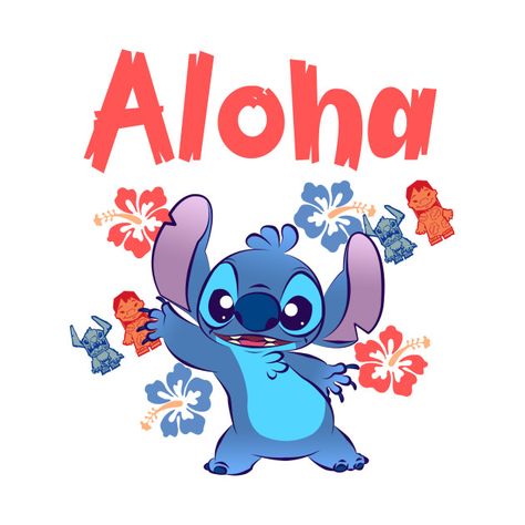 Aloha - Lilo And Stitch - T-Shirt | TeePublic Lilo And Stitch Flowers, Stitch Shirt Ideas, Stitch Art Disney, Lilo And Stitch Art, Stitch Art, Lilo And Stitch Wallpaper Computer, Lio Ans Stitch Wallpaper, Lilo And Stitch Beach Background, Lilo And Stitch Beach