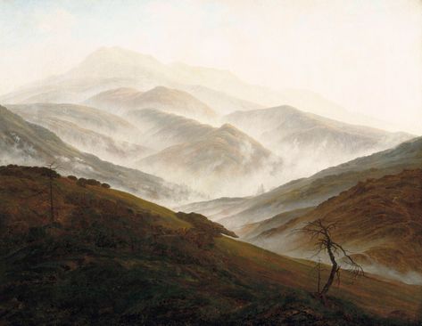 Mountain with Ascending Mist by Caspar David Friedrich David Friedrich, Gustave Dore, Caspar David Friedrich, Amedeo Modigliani, Johannes Vermeer, Paul Gauguin, Oil Painting Reproductions, Romantic Art, Caravaggio