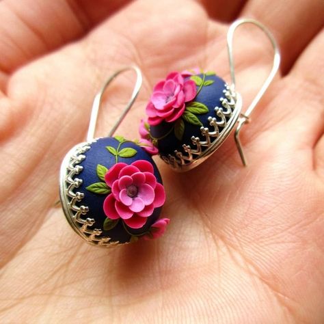 Polymer Clay Jhumkas, Indian Diy, Clay Embroidery, Polymer Clay Embroidery, Jhumka Designs, Antique Jewellery Designs, India Jewelry, Jewelry Indian, Handmade Jewelry Designs