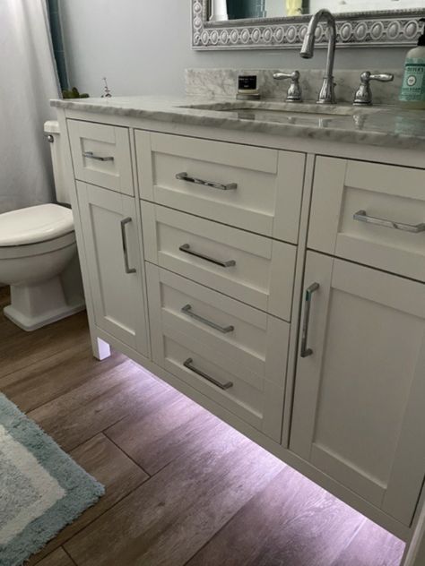 20% off motion-activated LED light strips that'll give you juuust the right amount of lighting when you wake up in the middle of the night needing the bathroom. Lights Under Bathroom Vanity, Bathroom Under Cabinet Lighting, Under Cabinet Lighting Bathroom, Under Vanity Lighting, Fall Apartment, Bathroom French, Square Space, Under Bed Lighting, Bed Stairs