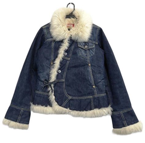 Dark Blue Denim Jacket, Diesel Denim, Lined Denim Jacket, Fluffy Coat, Dark Blue Denim, Blue Denim Jacket, Dream Clothes, Passion For Fashion, Autumn Winter Fashion