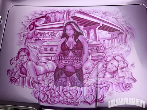 Lowrider Murals, Ms Krazie, Mural Clouds, Lowrider Culture, Lowrider Tattoo, Lowrider Arte, Chevrolet Impala Convertible, Lowrider Magazine, Impala Convertible