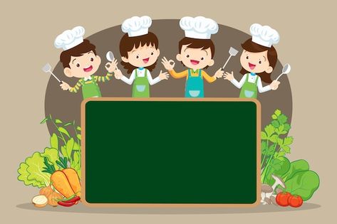 Chef kids cooking class design templatec... | Premium Vector #Freepik #vector #mother-cooking #family-cooking #family-kitchen #family-kids Design For Cookery, Cooking Background Design, Cookery Background Design, Cookery Logo, Cooking Class For Kids, Cooking Classes Design, Mother Cooking, Food Border, Baby Contest