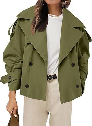 Tankaneo Womens Cropped Trench Coat Casual Double Breasted Short Jacket Fall Fashion Outerwear with Belt Trench Coat Casual, Casual Trench Coat, Trench Coat Fall, Cropped Trench Coat, Cropped Jackets, Fashion Outerwear, Trendy Outerwear, Short Trench Coat, Cropped Coat