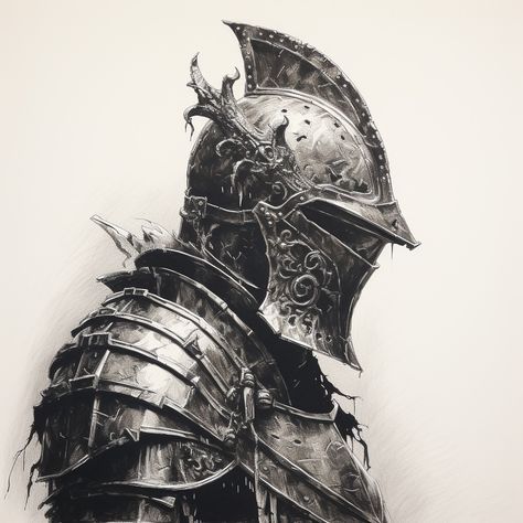 Knight Drawing Aesthetic, Knight Art Reference, Knight Armor Reference Drawing, Knight Armor Drawing, Knight Side Profile, Knight Side View, Armor Side View, Medieval Knight Drawing, Knight Tattoo Medieval