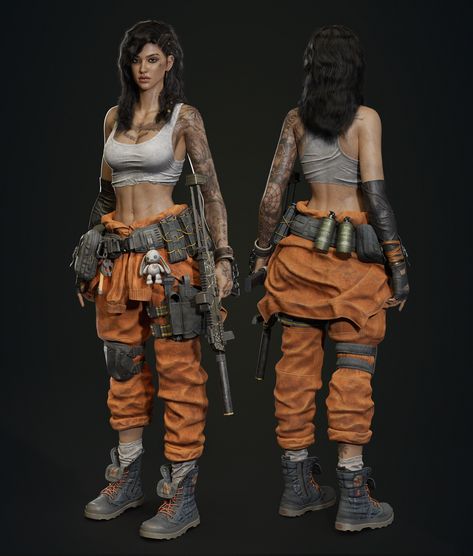 ArtStation - Inmate - Character Breakdown - Soeun Park Scifi Prison Concept Art, Zombie Apocalypse Pose Reference, Solarpunk Society, Tactical Character, Assasin Outfits Women, Post Apocalyptic Outfit Women, Apocalypse Character Design, Character Design Cyberpunk, Cyberpunk Outfit Women