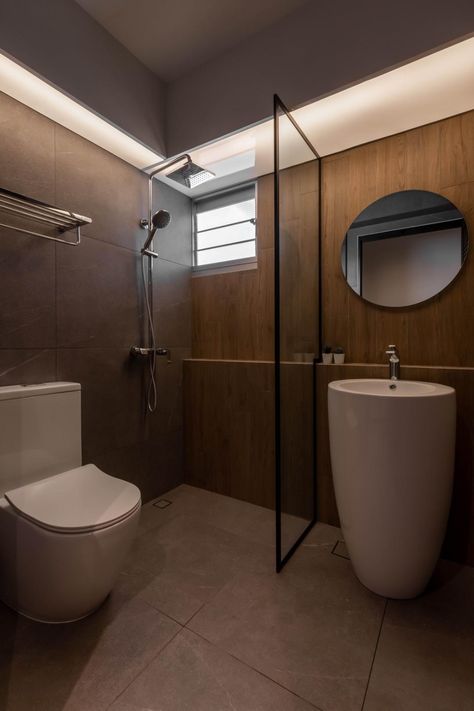 Check out this Contemporary-style HDB Bathroom and other similar styles on Qanvast. Minimalist Bto Hdb, Minimal Contemporary Interiors, Hdb Bathroom Ideas, Bto Toilet Ideas, Hdb Bathroom Design, Hdb Toilet Design Singapore, Hdb Bathroom Singapore, Hdb Bto Toilet, Singapore Bathroom Design