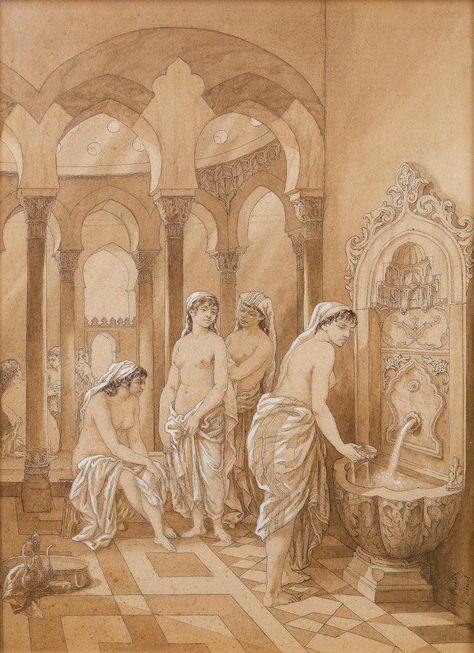 Female Bathers in Hamam Camille Rogier ( 1810-1896) Public Bath, Mood Board, Drawings, Art