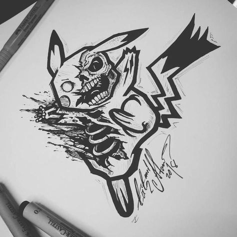 coloring pages ⚾ Scary Pokemon Tattoo, Pikachu Tattoo, Pokemon Tattoo, Sketch Tattoo Design, 3d Tattoo, Tattoo Art Drawings, Cartoon Tattoos, Dark Art Drawings, Dark Tattoo