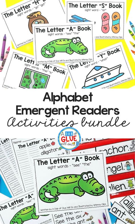 Alphabet Emergent Readers and Activities for our youngest learners. Perfect bundle for prek and kindergarten students. Emergent Readers Free Printables, Emergent Readers Free Preschool, Free Emergent Readers Printables, Emergent Literacy Activities, Emergent Readers Free, Early Reading Activities, Teaching Letter Sounds, Teaching Reading Strategies, Pre Primer Sight Words