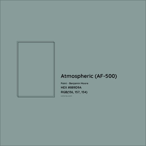 Benjamin Moore Atmospheric (AF-500) Paint color codes, similar paints and colors Atmospheric Benjamin Moore, Benjamin Moore Atmospheric, Zyla Colors, Analogous Color Scheme, Paint Color Codes, Rgb Color Codes, Hexadecimal Color, Choosing Paint Colours, Rgb Color Wheel