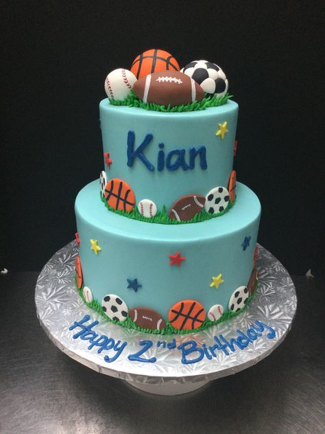 Multi Sports Birthday Cake, Sports Ball Birthday Cake, All Sports Birthday Cake, Sports First Birthday Cake, Born 2 Ball Birthday Cake, Sports Theme Birthday Cake, Ball Cakes For Boys, Sports Cakes For Boys Birthdays, Sports Cake Ideas