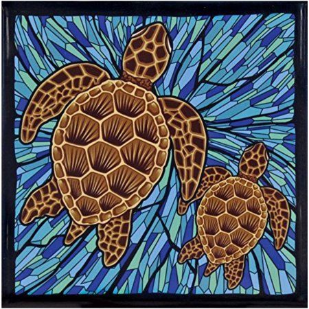 Hawaii Ceramic Tile Trivet Blue Honu Turtle Sea Turtle Mosaic, Coffee Christmas Ornaments, Turtle Mosaic, Ceramic Trivet, Hawaiian Gifts, Tile Trivet, Turtle Shell, Clay Tiles, Mosaic Pattern