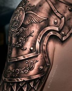 Tattoo Armor Shoulder, Armor Tattoos For Men, Gladiator Shoulder Tattoo, Armor Sleeve Tattoo For Men, Armor Tattoo Shoulder, Armor Shoulder Tattoo, Armour Tattoo Design, Shoulder Armour Tattoo, Shoulder Armor Tattoo Design