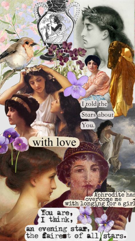 #sapphooflesbos #sappho #sapphic Sappho Wallpaper, Sapphic Aesthetic Art, Ancient Greece Aesthetic, Rose Gold Wallpaper, Woman Loving Woman, Deep Art, Queer Art, Classic Literature, Gothic Art