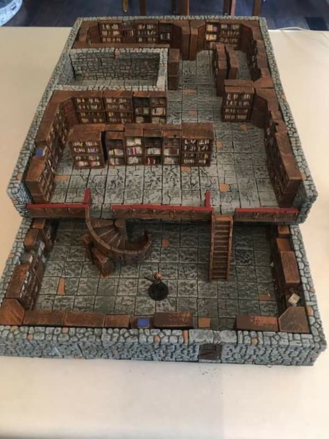 Library - Just a picture. It looks like made with Hirst Arts pieces. Dnd Scenery Diy, Evil Laboratory, D&d Terrain, Dungeons And Dragons Diy, Dnd Diy, Hirst Arts, Dnd Terrain, Dnd Crafts, Dnd Minis