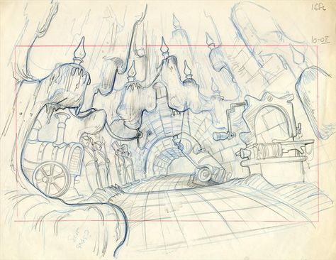 1 of 3 : Don Bluth THE SECRET OF NIMH Animation Layout Drawing, 1982 Exterior Layout Animation, Don Bluth Backgrounds, Don Bluth Concept Art, Secret Of Nimh Art, Don Bluth Animation, Animation Layout Design, Fill Sketchbook, Don Bluth Art, Layout Animation