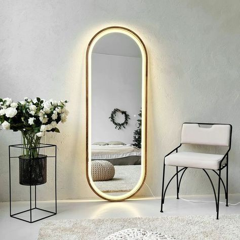 Capsule led wall mirror Dm to order #fulllenghtmirror #interiordesigns #interiorproducts #homedecorfinds Full Height Mirror Dressing, Full Height Mirror, Large Wooden Mirror, Large Oval Mirror, Wooden Wall Mirror, Mirror Led, Smart Mirror, Mirror Large, Jute Rugs