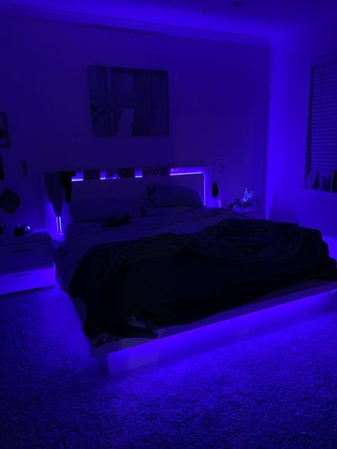 Black And Neon Room Ideas, Black Bedroom Led Lights, Black Led Bedroom, Black Bedroom With Led Lights, Led Lights Bedroom Aesthetic Boys, Led Bedroom Ideas, Led Room Aesthetic, Led Lights Bed, Bedroom Upgrades