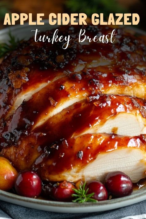 Sweeten your holiday feast with apple cider glazed turkey breast, offering tender meat with a tangy, flavorful glaze. #AppleCiderTurkey #HolidayMains Apple Cider Glazed Turkey, Turkey With Cranberry Glaze, Honey Maple Turkey Breast, Moist Turkey Breast Recipes Oven, Glaze For Turkey Breast, Christmas Turkey Breast, Baked Turkey Breast Recipes, Glaze For Turkey, Honey Baked Turkey Breast