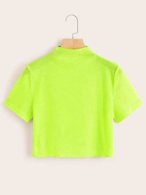 White Ribbed Crop Top | ROMWE Pastel Tops, Style Vert, Diy Summer Clothes, Hotline Miami, Neon Shirts, Summer Outfits For Teens, Bright Fabrics, Latest T Shirt, Spring Outfits Women