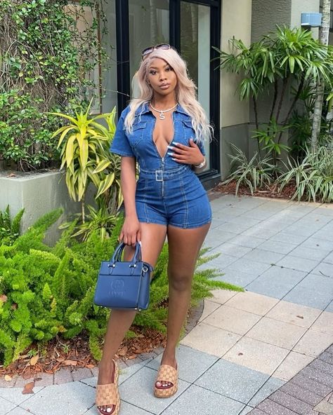 ‘ pin: thelornamorris ‘ Shorts Set Outfits Black Women, Denim Romper Black Women, Short Jean Romper Outfit, Blue Jean Romper Outfit Black Women, Summer Romper Outfit Baddie, Denim Romper Outfit Summer, Hot Weather Outfits Black Women, Jean Romper Outfit Denim, Short Denim Jumpsuit Outfit