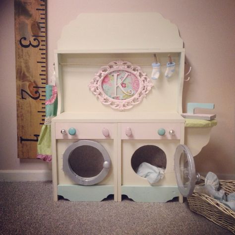 Little kids washer and dryer unit Diy Play Washer And Dryer, Diy Play Washing Machine, Kids Play Washer And Dryer, Diy Barbie Washer And Dryer, Cardboard Furniture Diy, Wooden Play Kitchen Kidkraft, Kids Play Furniture, Toddler Kitchen, Diy Kids Furniture