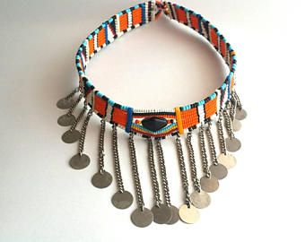 Multicolor bead choker, masai beads necklace, African jewelry Masai Beads, Maasai Jewelry, Black Leather Cuff Bracelet, Choker Necklace Designs, Costume Jewelry Sets, African Necklace, Statement Fashion, Bead Choker, Beaded Necklace Diy