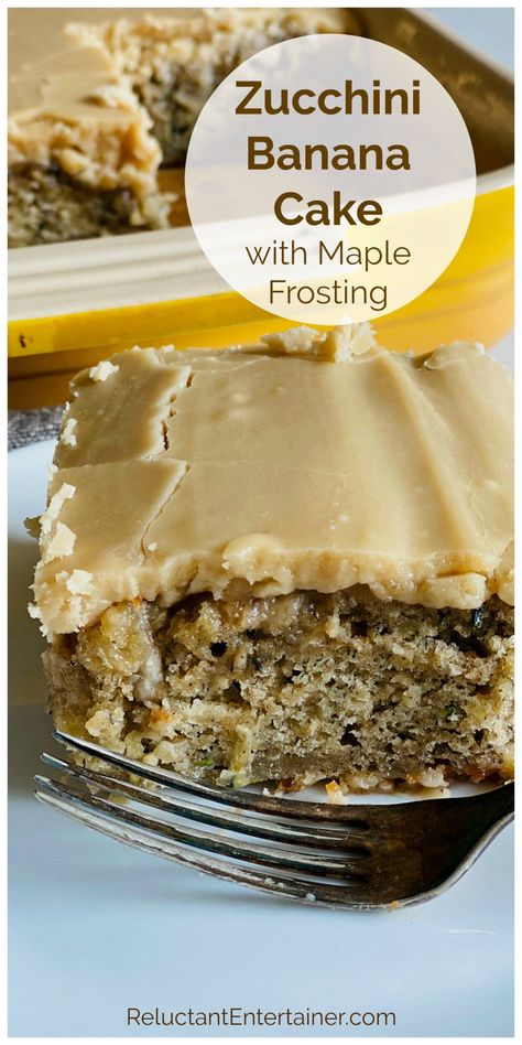 Zucchini Banana Cake with Maple Frosting Banana Zucchini Cake, Cake With Maple Frosting, Banana Zucchini, Zucchini Cakes Recipe, Zucchini Recipes Dessert, Zucchini Banana, Zucchini Recipes Healthy, Maple Frosting, Zucchini Cake