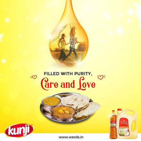 #Kunji_Mustard_Oil #Swad_Ki_Kunji "Kunji Mustard Oil" - filled with purity, love, and care.🥰😍 #KunjiOil #Taste #MustardOil #Oil #CookingOil #Healthy #StayHealthy #GoodForHealth #Hunger #EnjoyOilyFood #Snacks #LovedOnes #Special #CookingLover #HealthyHeart #FoodieLover #KunjiMustardOil www.weoils.in Best Cooking Oil, Adobe Photoshop Design, Cooking Lover, Creative Advertising Design, Mustard Oil, Graphic Design Ads, Love And Care, Healthy Oils, Social Media Design Inspiration