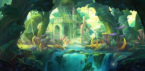 ArtStation - forest, yang sohyeon Game Art Environment, Fantasy Background, Forest Illustration, Landscape Concept, Fantasy Setting, Artist Portfolio, Alien Art, Fantasy Art Landscapes, Landscape Illustration