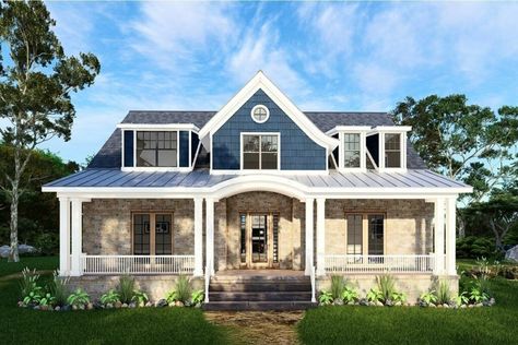 American Cottage House, Lake Front House Plans, American Cottage, Living Room Floor Plans, Tuscan Style Homes, Lake Houses Exterior, Living Room Plan, House Plans With Pictures, Cottage House Plan