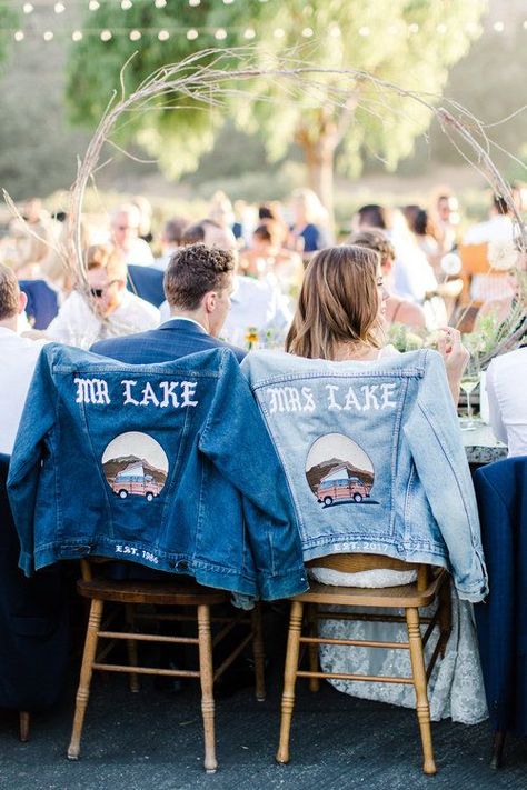 Groom In Jeans, Denim Wedding, Bride Jacket, Bridal Jacket, Wedding Jacket, Future Wedding Plans, Martha Stewart Weddings, Denim Jackets, Bohemian Wedding