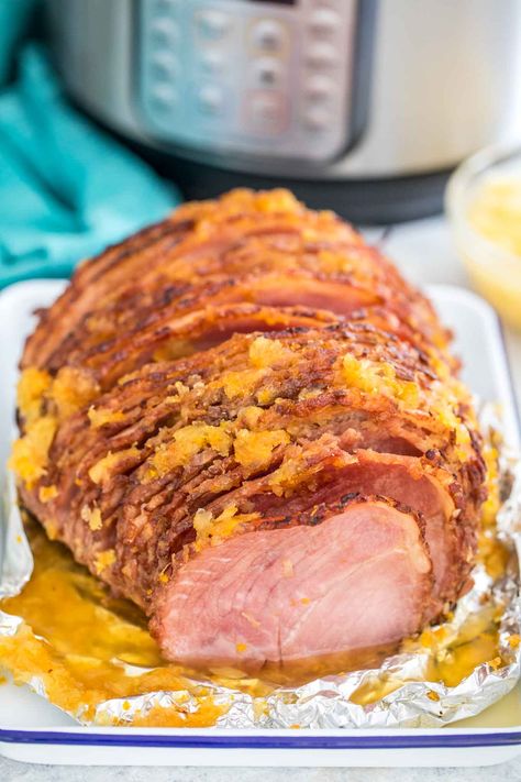 Instant Pot Ham with Honey Honey Glazed Ham Instant Pot, Fully Cooked Ham In Instant Pot, Instapot Ham Recipes, Instant Pot Ham Recipe, Pressure Cooker Ham, Instant Pot Ham, Crockpot Express, Ham Recipes Baked, Cooked Ham