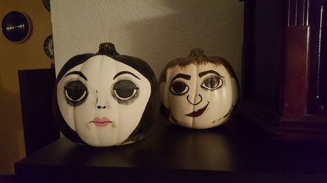 Pugsley and Wednesday Addams Pumpkins Wednesday Addams Pumpkin, Pugsley And Wednesday, Wednesday Pumpkin, Pugsley Addams, Train Pumpkin, Pumpkin Decorating Contest, 90s Fashion Outfits Hip Hop Party, Painted Pumpkin, Pumpkin Carving Templates