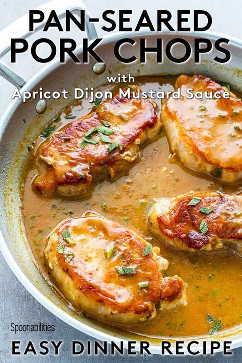 Apricot Pork Chops Baked, Dijon Mustard Pork Chops, Apricot Pork Chops, Apricot Glazed Pork Chops, Mustard Sauce For Pork, Apricot Pork, Pork Chop Sauce, Pork Chops Bone In, Apricot Sauce