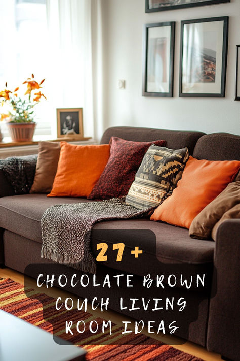 Dreaming of a cozy living room? 🛋️🍫 Click to explore 27 stylish ways to style a chocolate brown couch for a warm and inviting space. #LivingRoomDecor #BrownCouch #HomeStyle #CozyLiving #InteriorDesign Brown Couch Living Room Aesthetic, Chestnut Couch Living Room Ideas, Dark Brown Couches Living Room Decor, Chocolate Couch Living Room Ideas, Chocolate Brown Couch Living Room, Brown Couches In Living Room Ideas, Chocolate Brown Living Room Ideas, Chocolate Brown Couch Living Room Ideas, Brown Couch Ideas