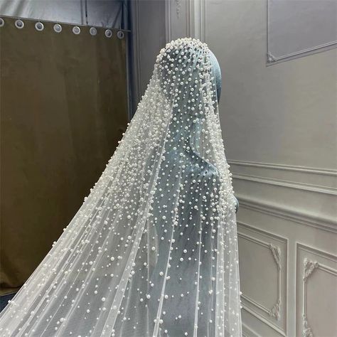 Wedding Veil With Pearls, Veil With Pearls, Cathedral Bridal Veils, Pearl Veil, Cathedral Wedding, Womens Wedding Dresses, Dream Wedding Ideas Dresses, Wedding Mood, Wedding Veils